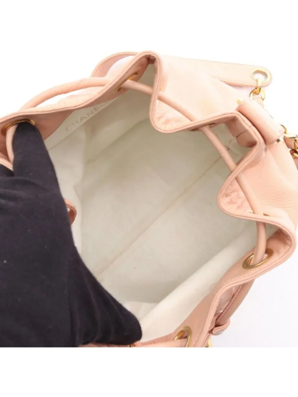 Chanel Shoulder Bag CC Logo Drawstring Light Pink Lambskin CC